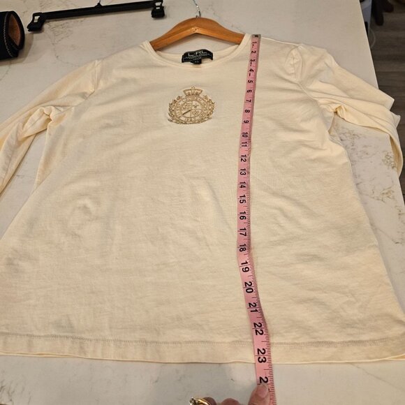 Lauren Active Ralph Lauren Long Sleeve Top Size LP Logo Gold Embroidered Ivory - Picture 9 of 9